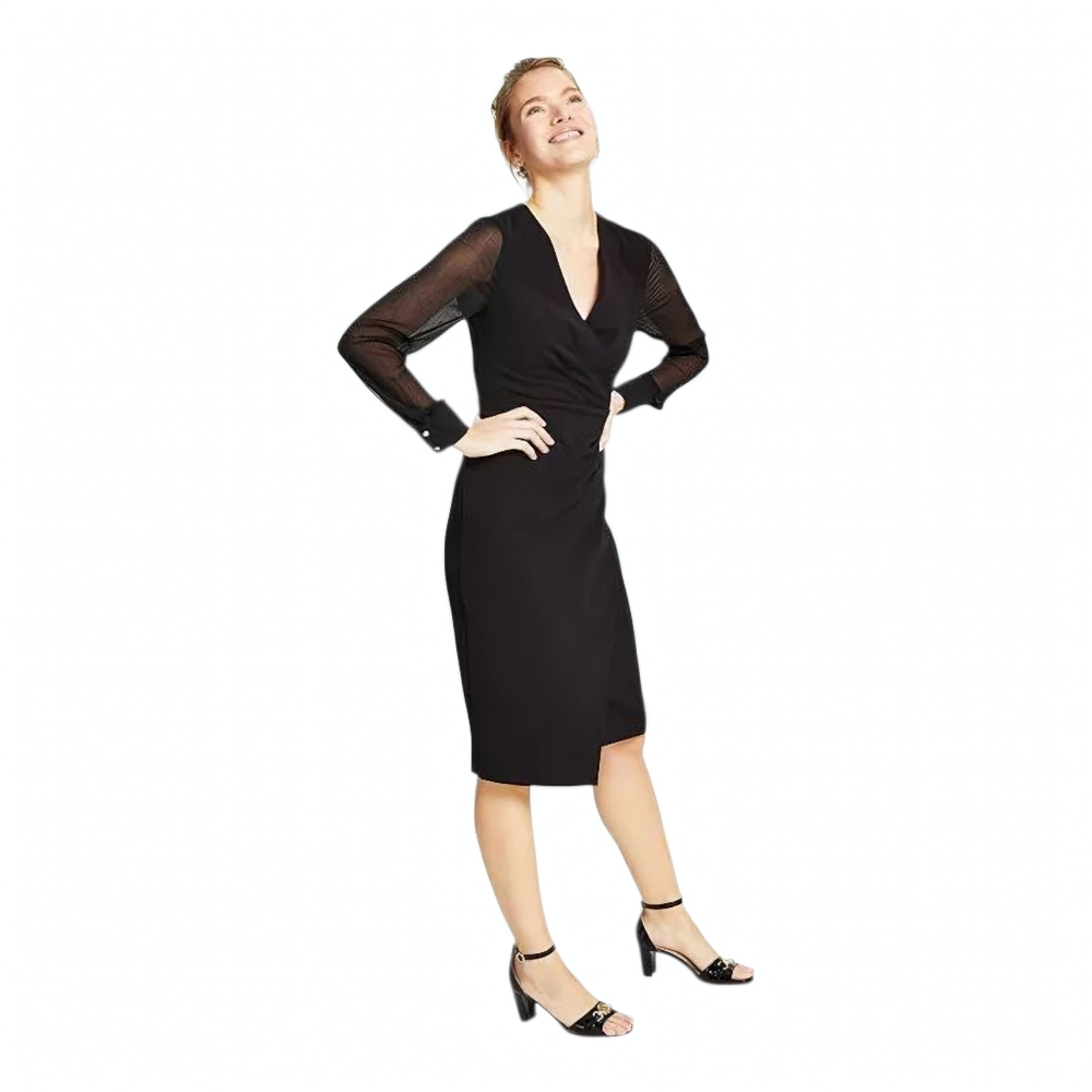 Tommy Hilfiger Women Sheer Sleeve Asymmetrical Sheath Dress Black Size 4‎ New